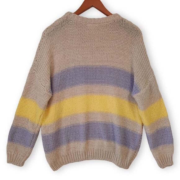 Easel Oversized Sweater Size Small Soft Knit Pullover Crew Neck Pastel Stripes - Picture 4 of 12